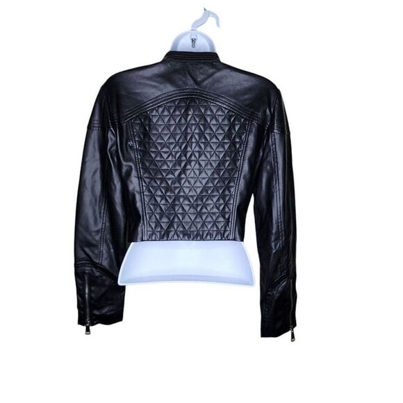Vintage Y2K Bebe Quilted Leather Motorcycle Jacket Womens Size XS Black - Picture 4 of 8
